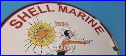 Vintage Shell Gasoline Sign Popeye Sailor Gas Pump Mechanic Porcelain Sign