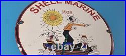 Vintage Shell Gasoline Sign Popeye Sailor Gas Pump Mechanic Porcelain Sign