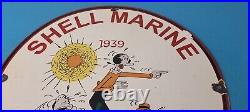 Vintage Shell Gasoline Sign Popeye Sailor Gas Pump Mechanic Porcelain Sign