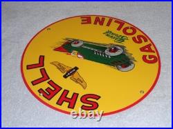 Vintage Shell Green Streak Gasoline & Race Car 11 3/4 Porcelain Metal Oil Sign