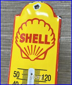 Vintage Shell Oil Porcelain Thermometer Gasoline Service Station Pump Plate