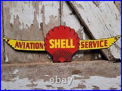 Vintage Shell Porcelain Sign Aviation Gasoline Station Oil Service Pilot Flying