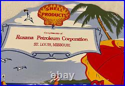 Vintage Shell Roxana Gasoline Porcelain Sign Gas Station Pump Plate Motor Oil