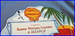 Vintage Shell Roxana Woman Beach Model Porcelain Metal Gasoline Oil Pump Sign