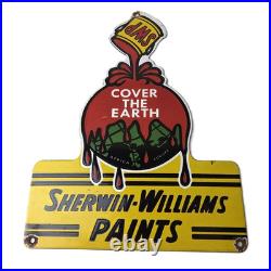 Vintage Sherwin Williams Paints Sign Gas Oil Pump Porcelain Advertising Sign