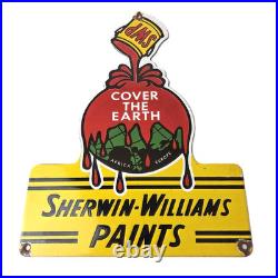 Vintage Sherwin Williams Paints Sign Gas Oil Pump Porcelain Advertising Sign
