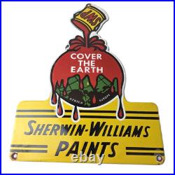Vintage Sherwin Williams Paints Sign Gas Oil Pump Porcelain Advertising Sign