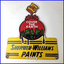 Vintage Sherwin Williams Paints Sign Gas Oil Pump Porcelain Advertising Sign