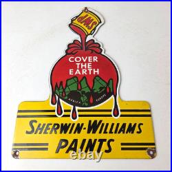 Vintage Sherwin Williams Paints Sign Gas Oil Pump Porcelain Advertising Sign