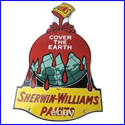 Vintage Sherwin Williams Paints Sign Large Gas Pump Porcelain Advertising Sign