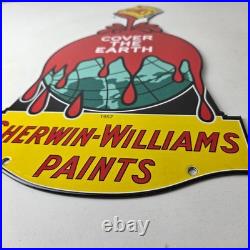 Vintage Sherwin Williams Paints Sign Large Gas Pump Porcelain Advertising Sign