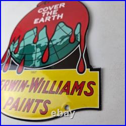 Vintage Sherwin Williams Paints Sign Large Gas Pump Porcelain Advertising Sign