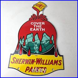 Vintage Sherwin Williams Paints Sign Large Gas Pump Porcelain Advertising Sign