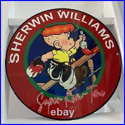 Vintage Sherwin Williams Porcelain Sign Gas Oil Carpentry Painting Pump Plate