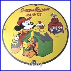 Vintage Sherwin Williams Sign Paint Brush Painting Gas Pump Porcelain Sign