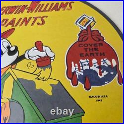Vintage Sherwin Williams Sign Paint Brush Painting Gas Pump Porcelain Sign