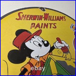 Vintage Sherwin Williams Sign Paint Brush Painting Gas Pump Porcelain Sign