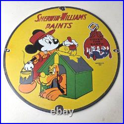 Vintage Sherwin Williams Sign Paint Brush Painting Gas Pump Porcelain Sign
