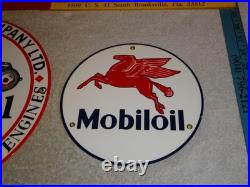 Vintage Sign Lot 2 Mobil Gargoyle Race Car 12+ 7.5 Mobiloil Pegasus Porcelain
