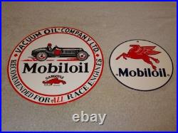 Vintage Sign Lot 2 Mobil Gargoyle Race Car 12+ 7.5 Mobiloil Pegasus Porcelain