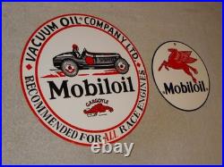 Vintage Sign Lot 2 Mobil Gargoyle Race Car 12+ 7.5 Mobiloil Pegasus Porcelain