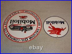 Vintage Sign Lot 2 Mobil Gargoyle Race Car 12+ 7.5 Mobiloil Pegasus Porcelain
