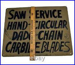 Vintage Sign Saw Service Trade Sign Hand Painted 1960s SHIPS FREE IN USA