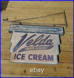 Vintage Sign Storefront Velda Ice Cream Hanging 2 Sided 1930's Borden 29 × 38