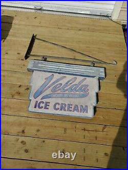 Vintage Sign Storefront Velda Ice Cream Hanging 2 Sided 1930's Borden 29 × 38