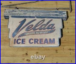 Vintage Sign Storefront Velda Ice Cream Hanging 2 Sided 1930's Borden 29 × 38