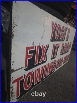 Vintage Sign Wood 4'x2' Yogi's Fix It Shop Towing