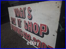 Vintage Sign Wood 4'x2' Yogi's Fix It Shop Towing Vintage Sign Wood 4'x2' Yogi's Fix It Shop Towing