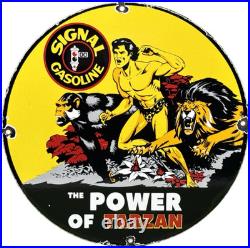 Vintage Signal Gasoline Porcelain Sign Motor Oil Gas Pump Plate Rare Tarzan