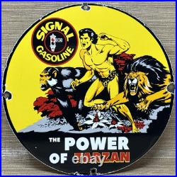 Vintage Signal Gasoline Porcelain Sign Motor Oil Gas Pump Plate Rare Tarzan