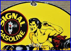 Vintage Signal Gasoline Porcelain Sign Motor Oil Gas Pump Plate Rare Tarzan