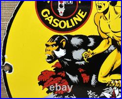 Vintage Signal Gasoline Porcelain Sign Motor Oil Gas Pump Plate Rare Tarzan