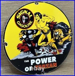 Vintage Signal Gasoline Porcelain Sign Motor Oil Gas Pump Plate Rare Tarzan