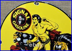 Vintage Signal Gasoline Porcelain Sign Motor Oil Gas Pump Plate Rare Tarzan