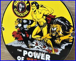 Vintage Signal Gasoline Porcelain Sign Motor Oil Gas Pump Plate Rare Tarzan
