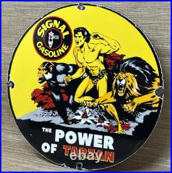 Vintage Signal Gasoline Porcelain Sign Motor Oil Gas Pump Plate Rare Tarzan