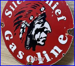 Vintage Silent Chief Gasoline Porcelain Gas Station Sign Motor Oil Pump Plate