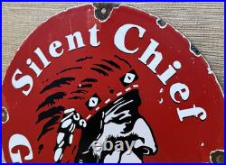 Vintage Silent Chief Gasoline Porcelain Gas Station Sign Motor Oil Pump Plate