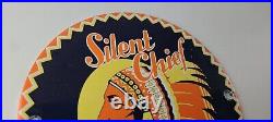 Vintage Silent Chief Gasoline Sign Gas Service Station Pump Porcelain Sign