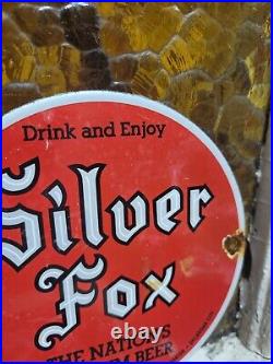 Vintage Silver Fox Brewery Porcelain Sign Old Beer Beverage Bar Tavern Alcohol