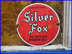 Vintage Silver Fox Brewery Porcelain Sign Old Beer Beverage Bar Tavern Alcohol