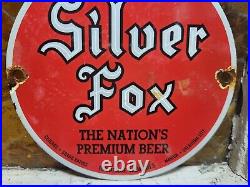 Vintage Silver Fox Brewery Porcelain Sign Old Beer Beverage Bar Tavern Alcohol