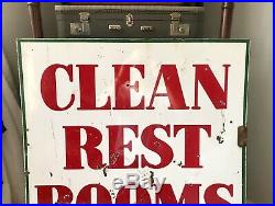 Vintage Sinclair Clean Rest Rooms Windshield Service Porcelain Sign 2-Sided 1959