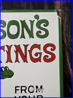 Vintage Sinclair Dealer Seasons Greetings Porcelain Sign Gas Pump Sign 12 X 12