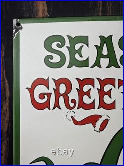 Vintage Sinclair Dealer Seasons Greetings Porcelain Sign Gas Pump Sign 12 X 12