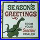 Vintage-Sinclair-Gasoline-Dealer-Seasons-Greetings-12-Inch-Porcelain-Enamel-Sign-01-pdh
